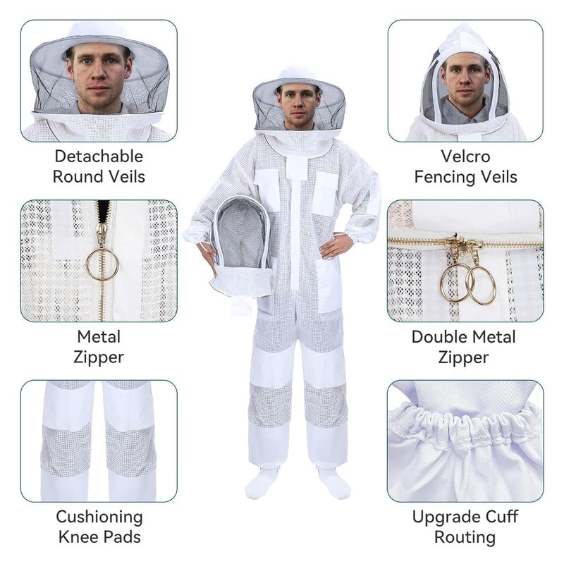 YORKING Ventilated Bee Suit, 3 Layer Bee Suit for Men Women, Sting Proof Protective Beekeeping Kit with Gloves, 2 Beekeeping Veils for Beekeepers - S - Image 2